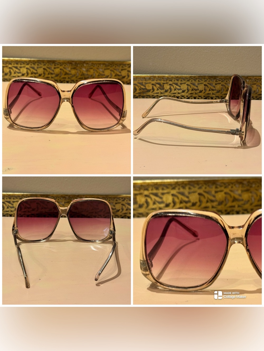Vintage 1970s Oversized Square Sunglasses – Translucent Clear/Tan Frame